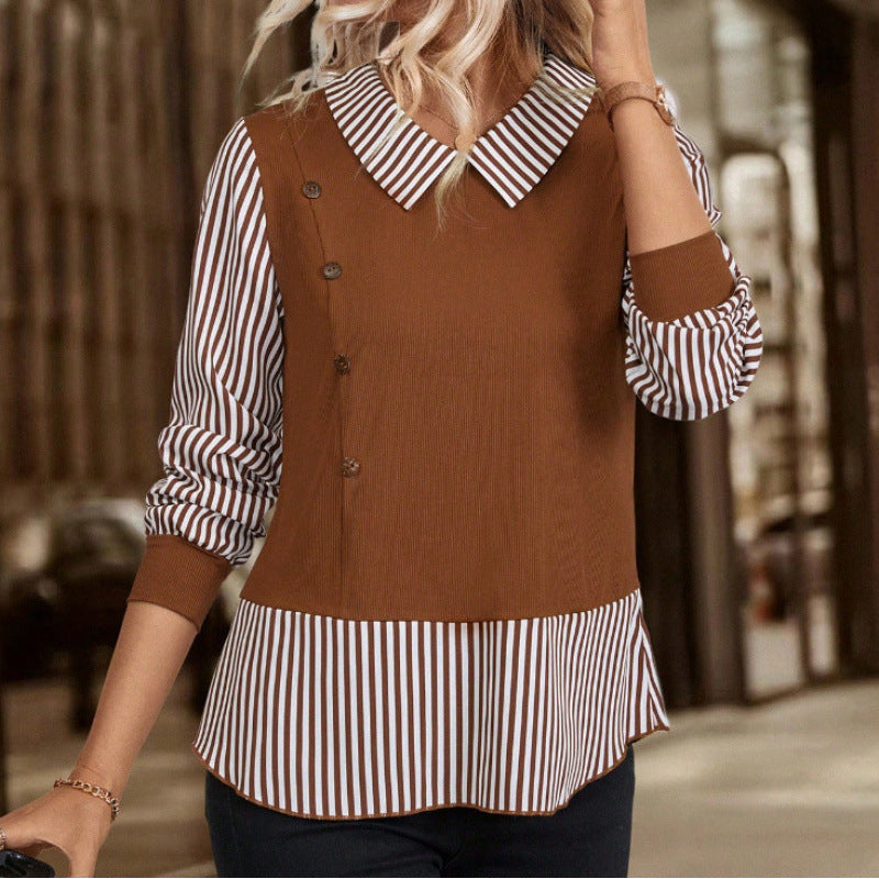 Girl's Long-sleeved Fashionable Striped Shirt