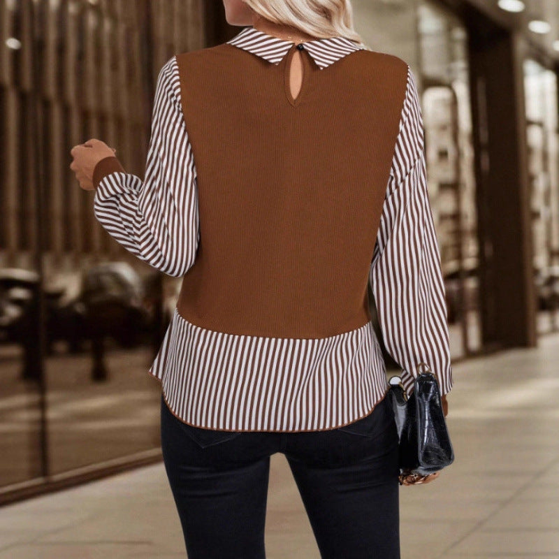 Girl's Long-sleeved Fashionable Striped Shirt