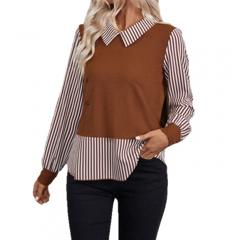 Girl's Long-sleeved Fashionable Striped Shirt
