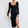 Autumn And Winter Elegant And Sophisticated Square Neck Mid-length Dress For Women