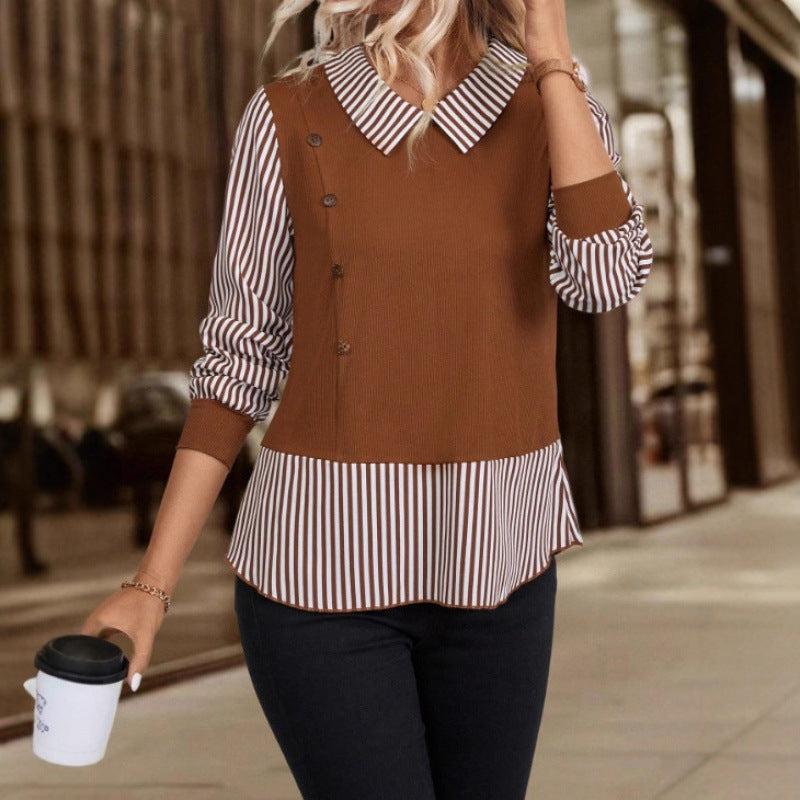 Girl's Long-sleeved Fashionable Striped Shirt