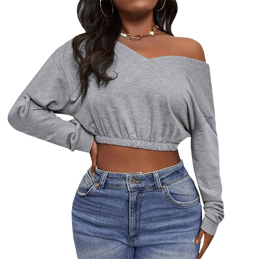 Autumn And Winter Women's New European And American Sexy V-neck Top T-shirt Casual Sports Fashion Cropped Sweatshirt