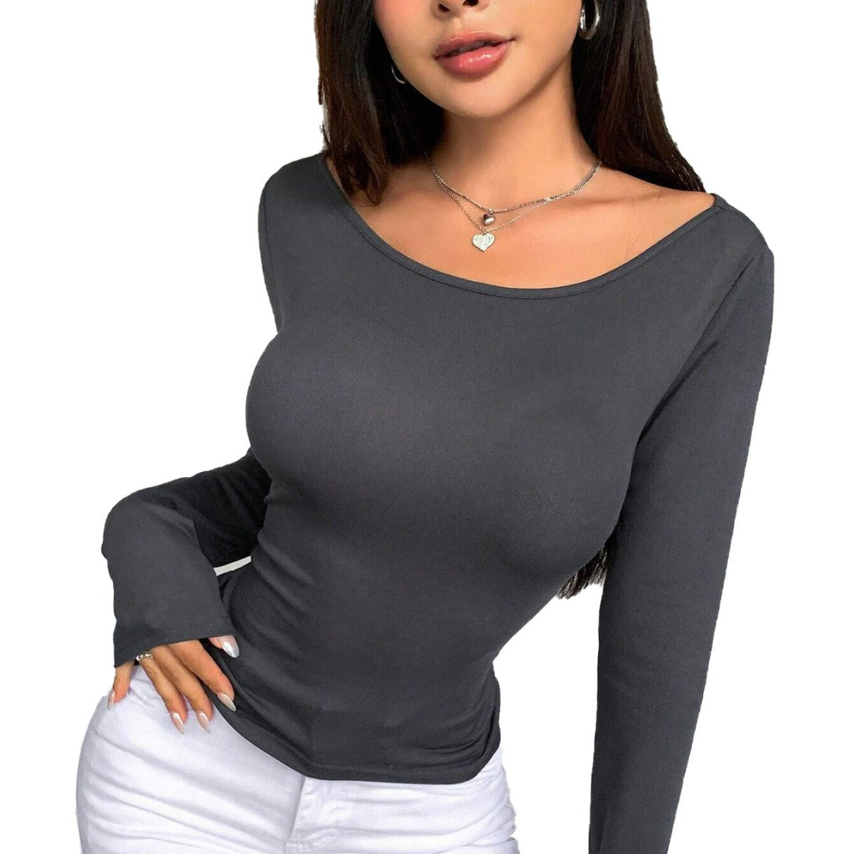 Sexy Style T-shirt For Autumn And Winter With A Large Backless Design Back Top Only