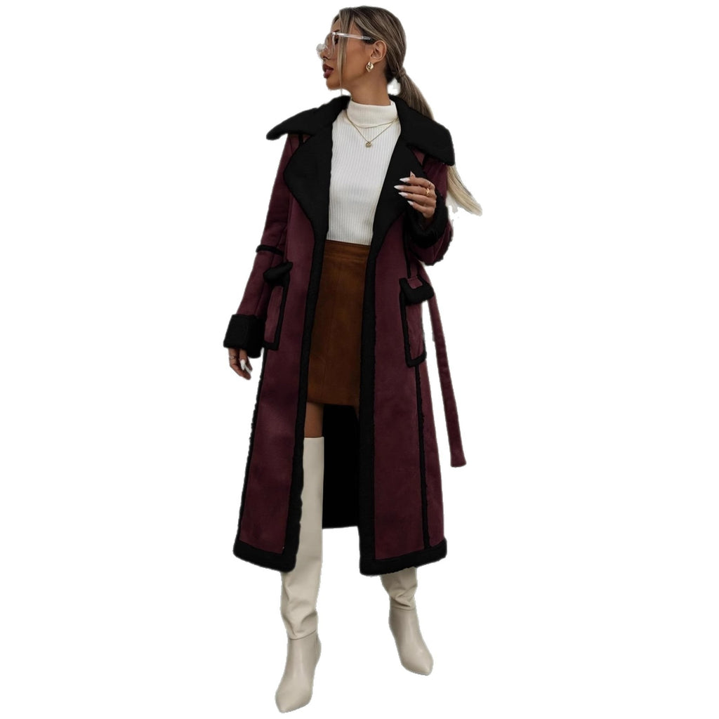 Long Lamb Wool Coat With Integrated Fur And Fleece Lining