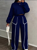 Printed Casual Cropped Sweatshirt And Wide-leg Pants Set