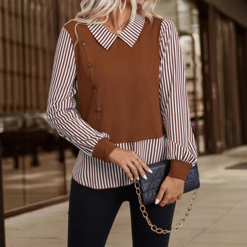 Girl's Long-sleeved Fashionable Striped Shirt